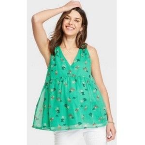 THE NINES BY HATCH V-Neck Baby Doll Sleeveless Maternity Blouse